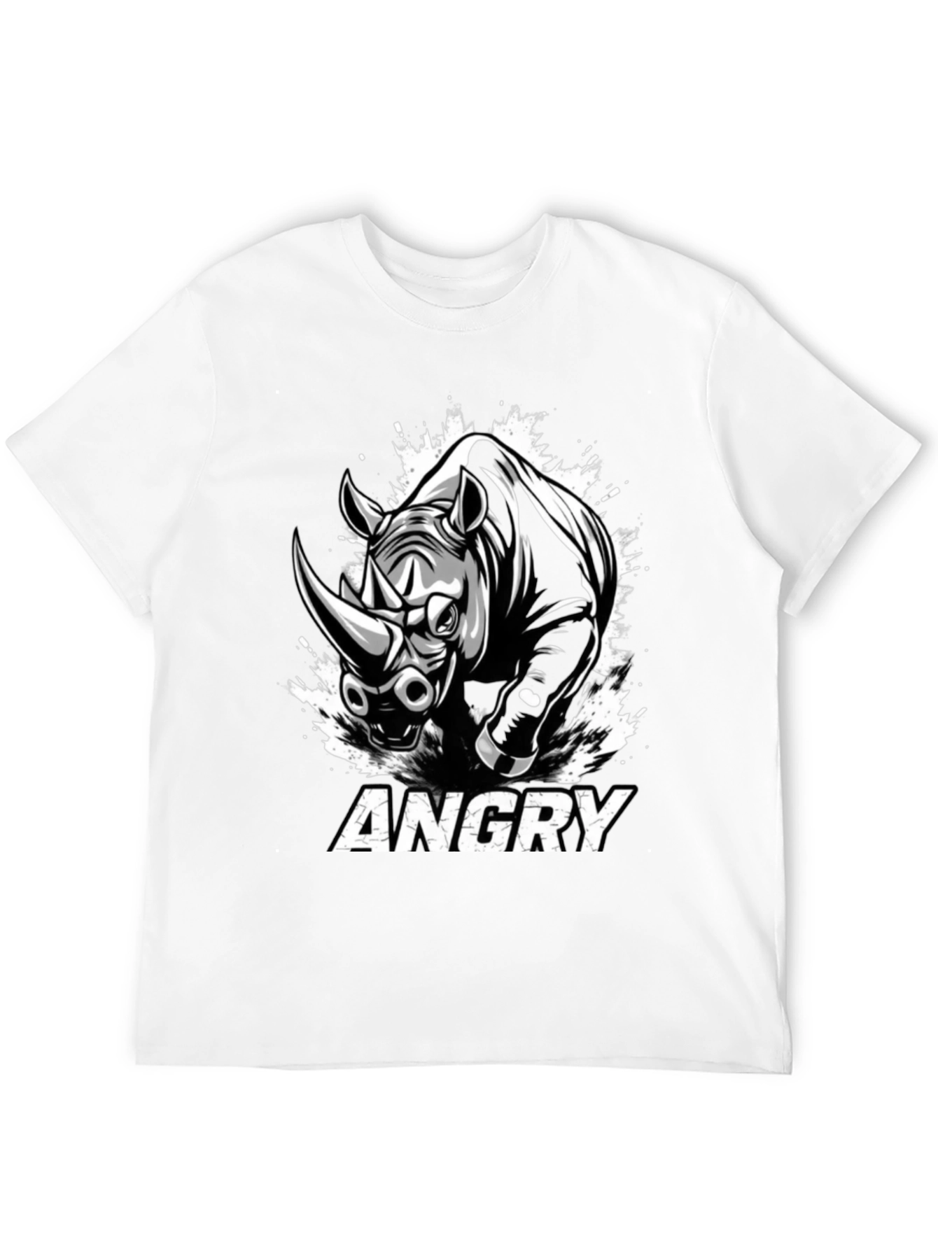 Angry Rhino Graphic Tee - Mens Black Cotton T-Shirt