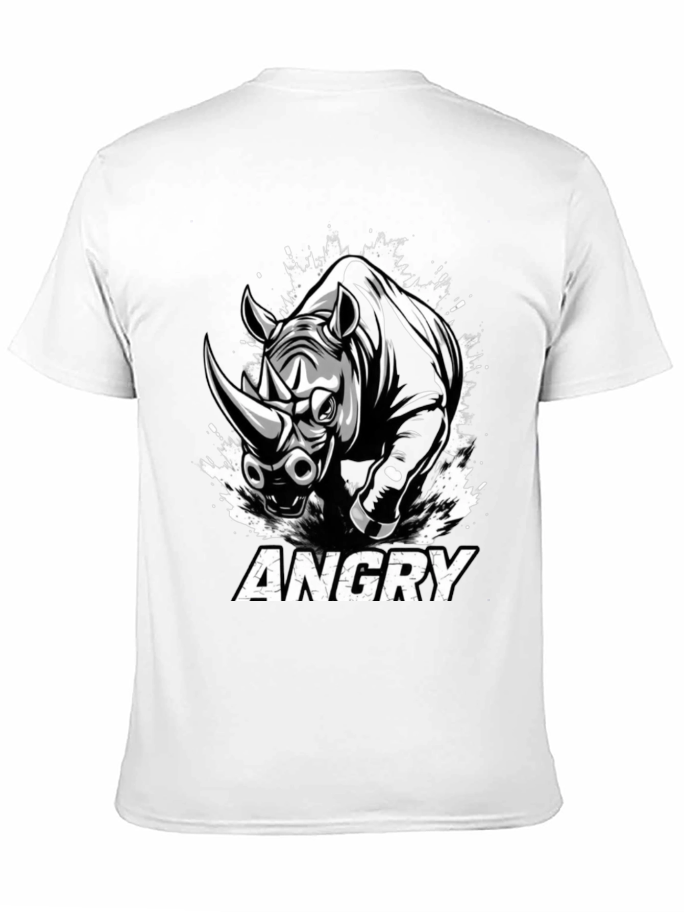 Angry Rhino Graphic Tee - Mens Black Cotton T-Shirt