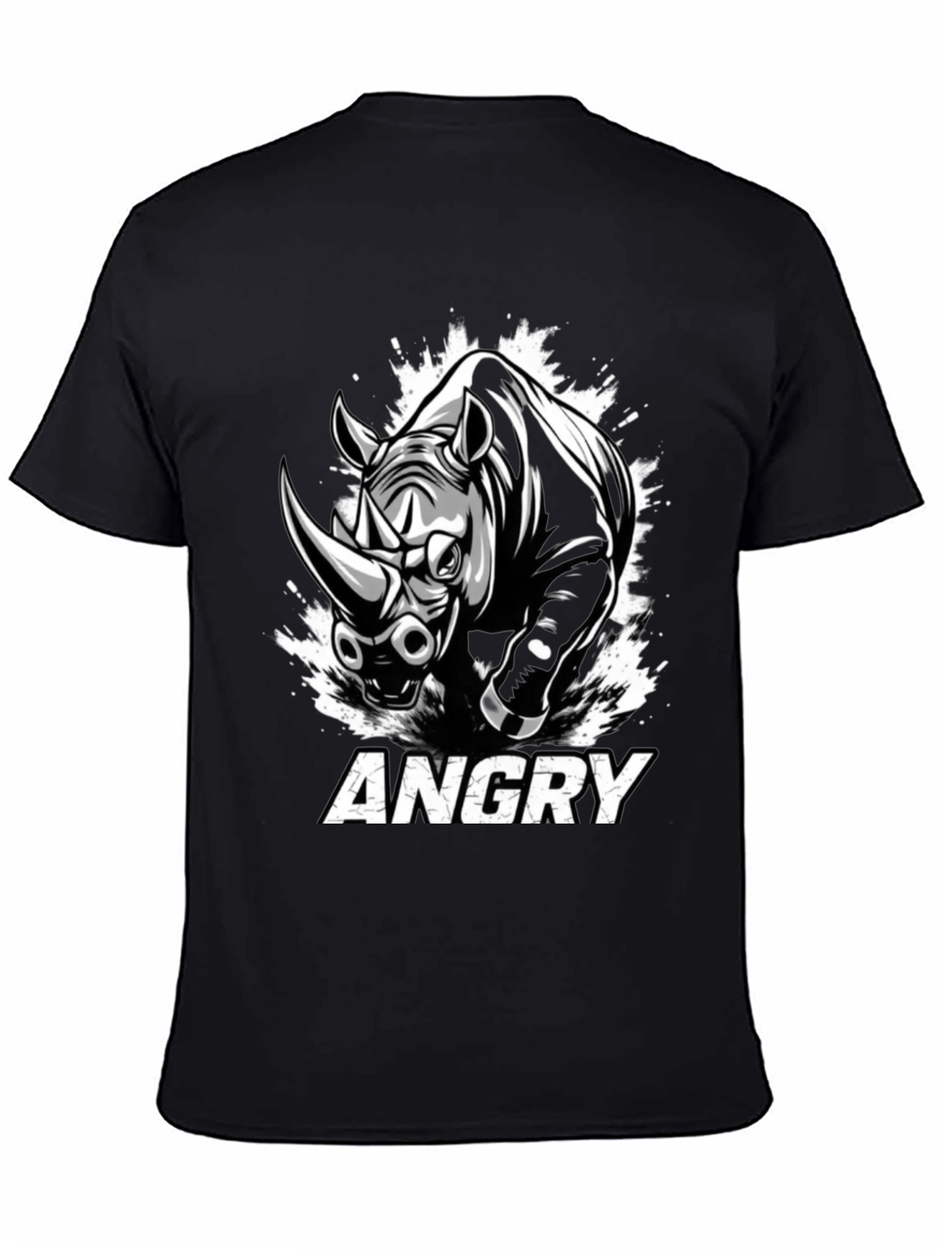 Angry Rhino Graphic Tee - Mens Black Cotton T-Shirt