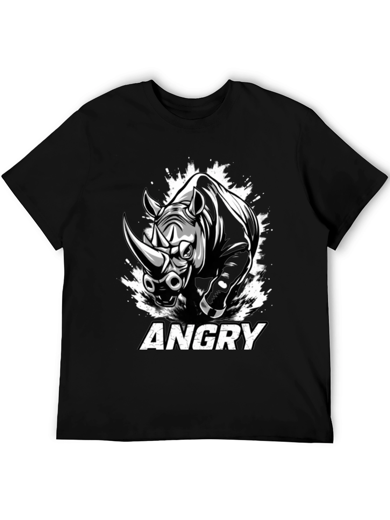 Angry Rhino Graphic Tee - Mens Black Cotton T-Shirt