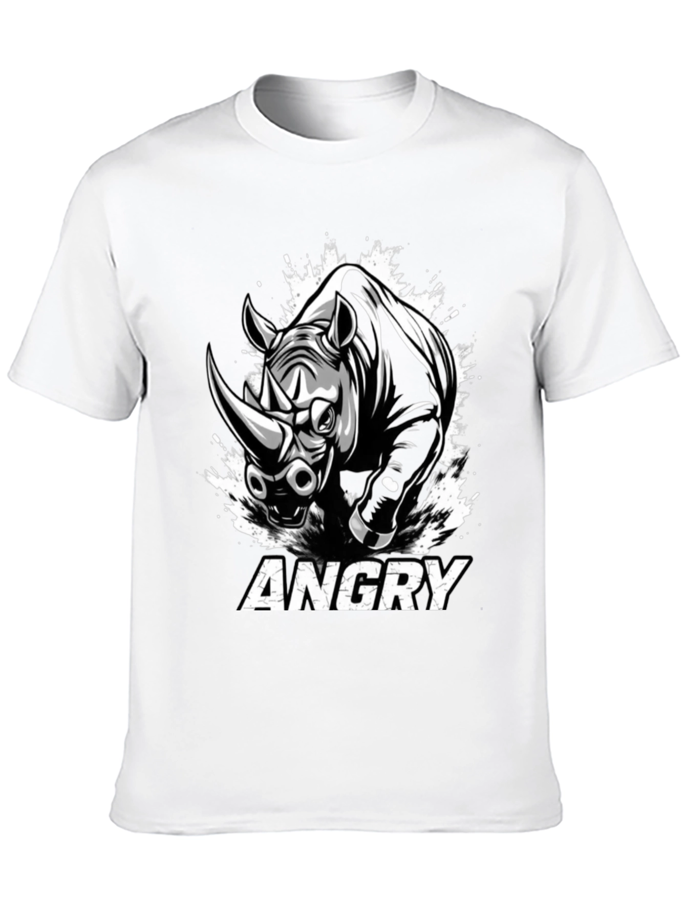 Angry Rhino Graphic Tee - Mens Black Cotton T-Shirt