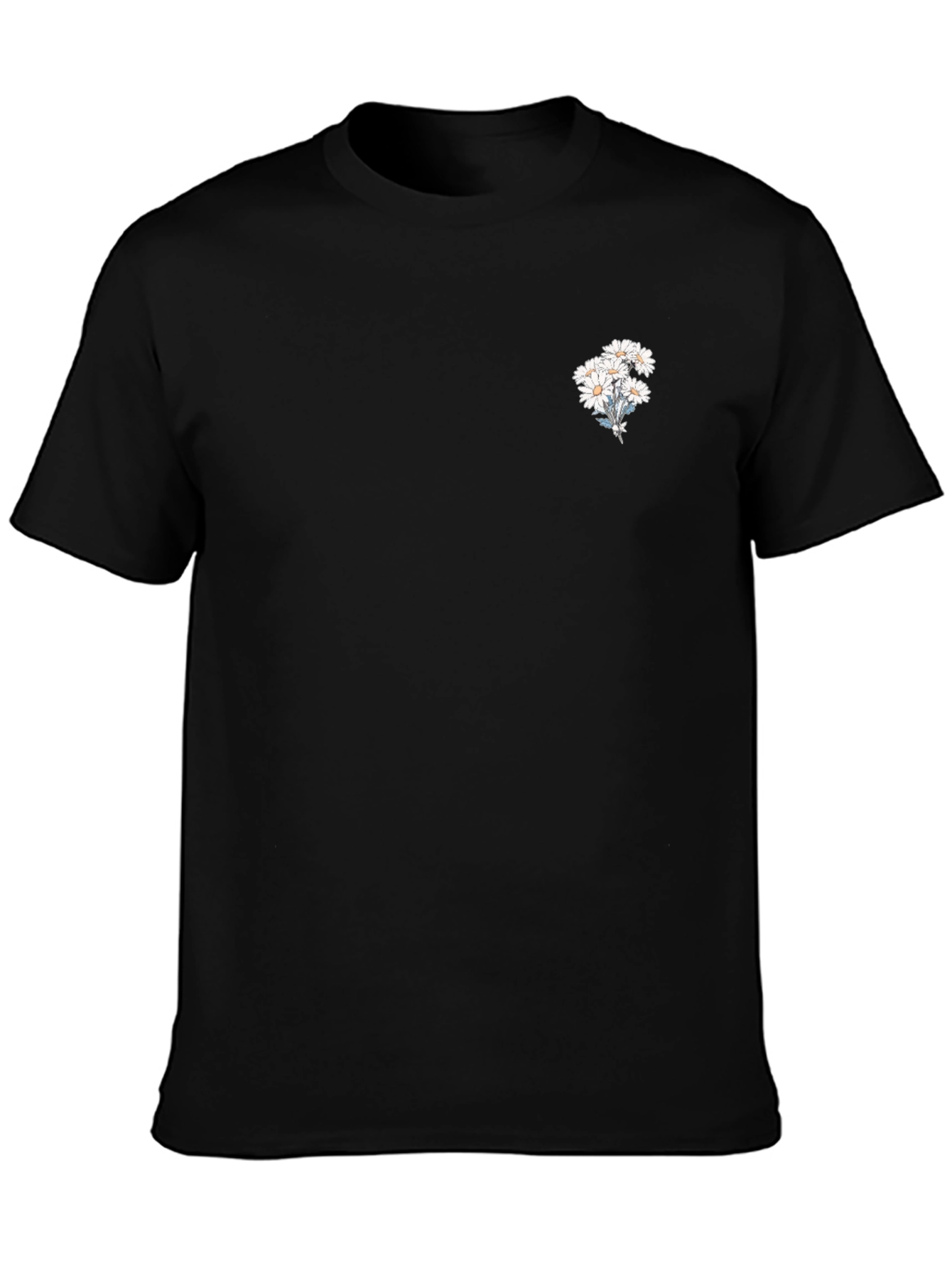 Black T-Shirt with Daisy Bouquet Design
