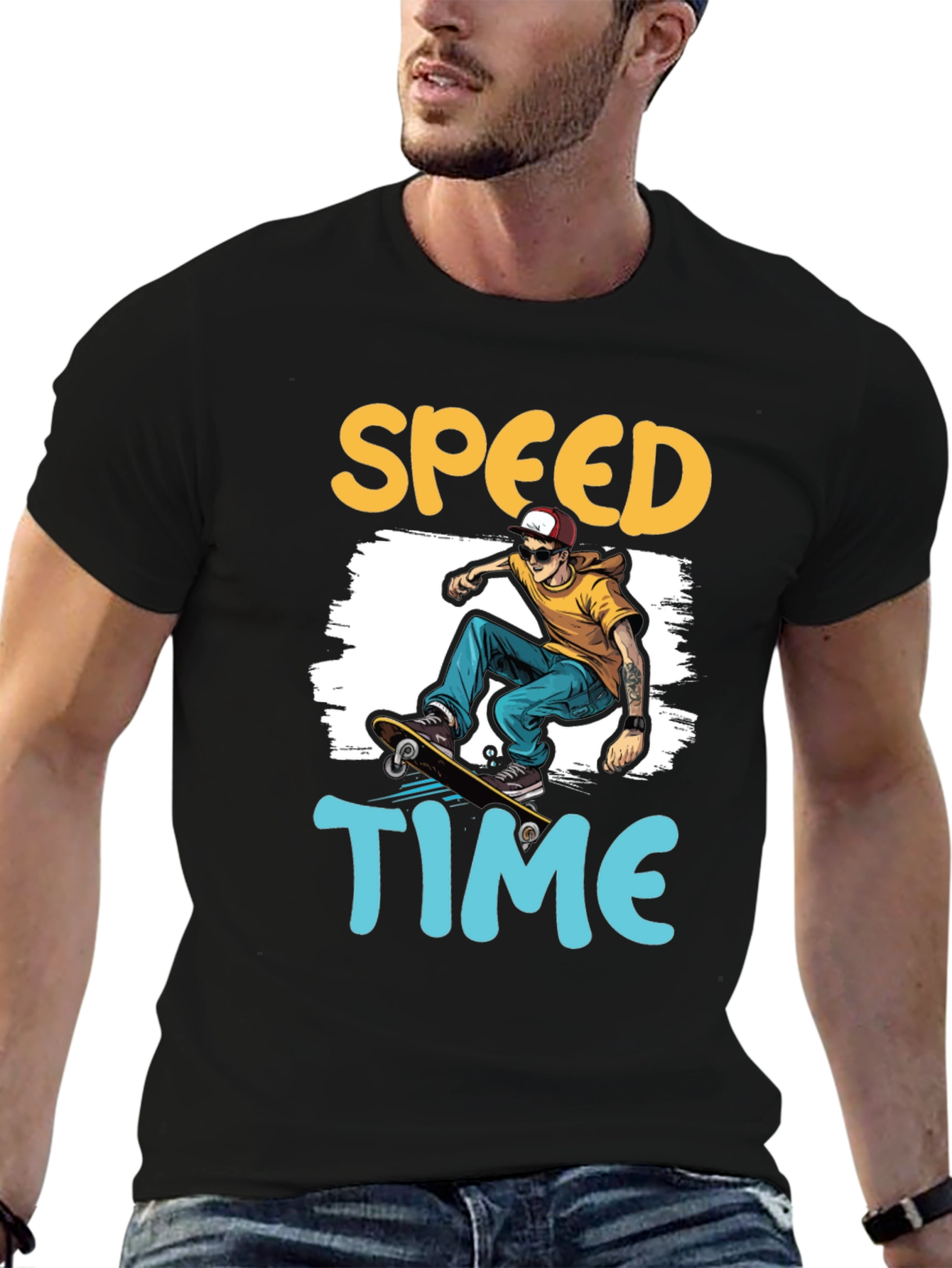 Skateboarding Speed Time Graphic Tee - Black