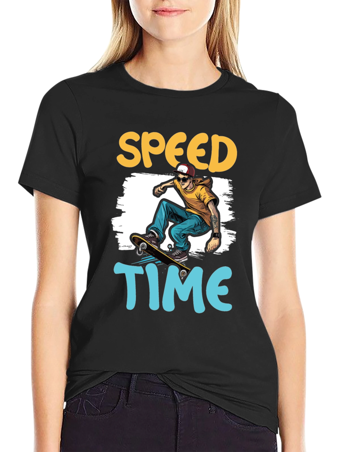Skateboarding Speed Time Graphic Tee - Black
