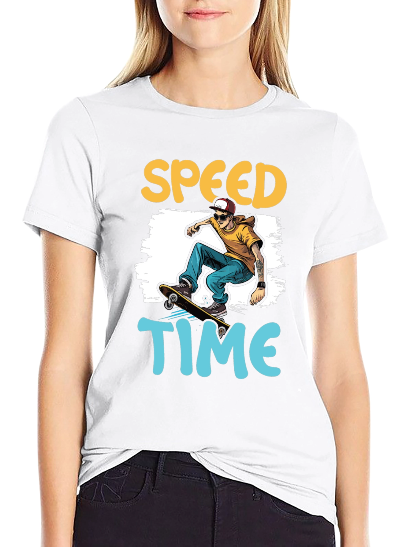 Skateboarding Speed Time Graphic Tee - Black