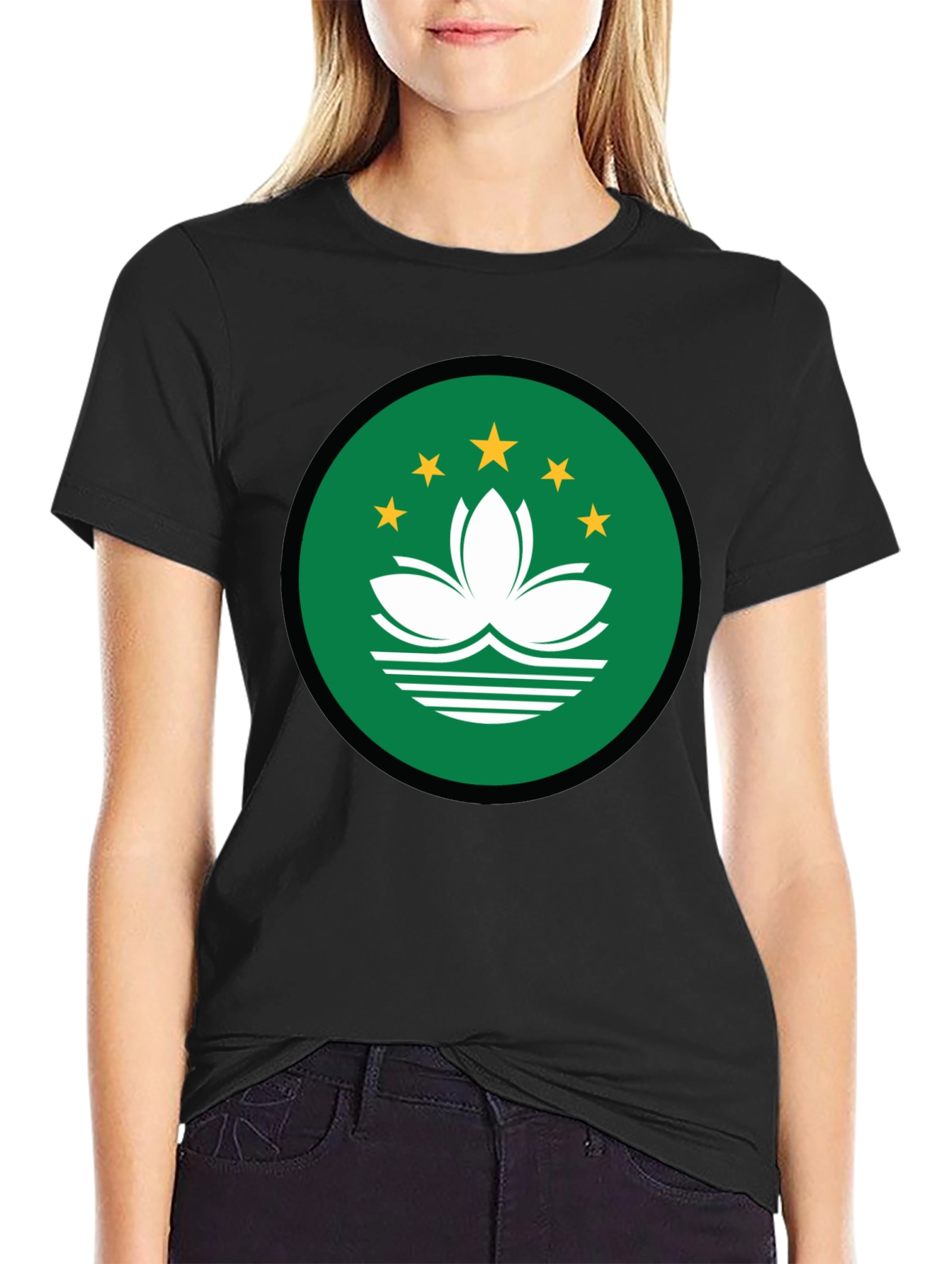 Macau Flag T-Shirt | Black Crew Neck Tee