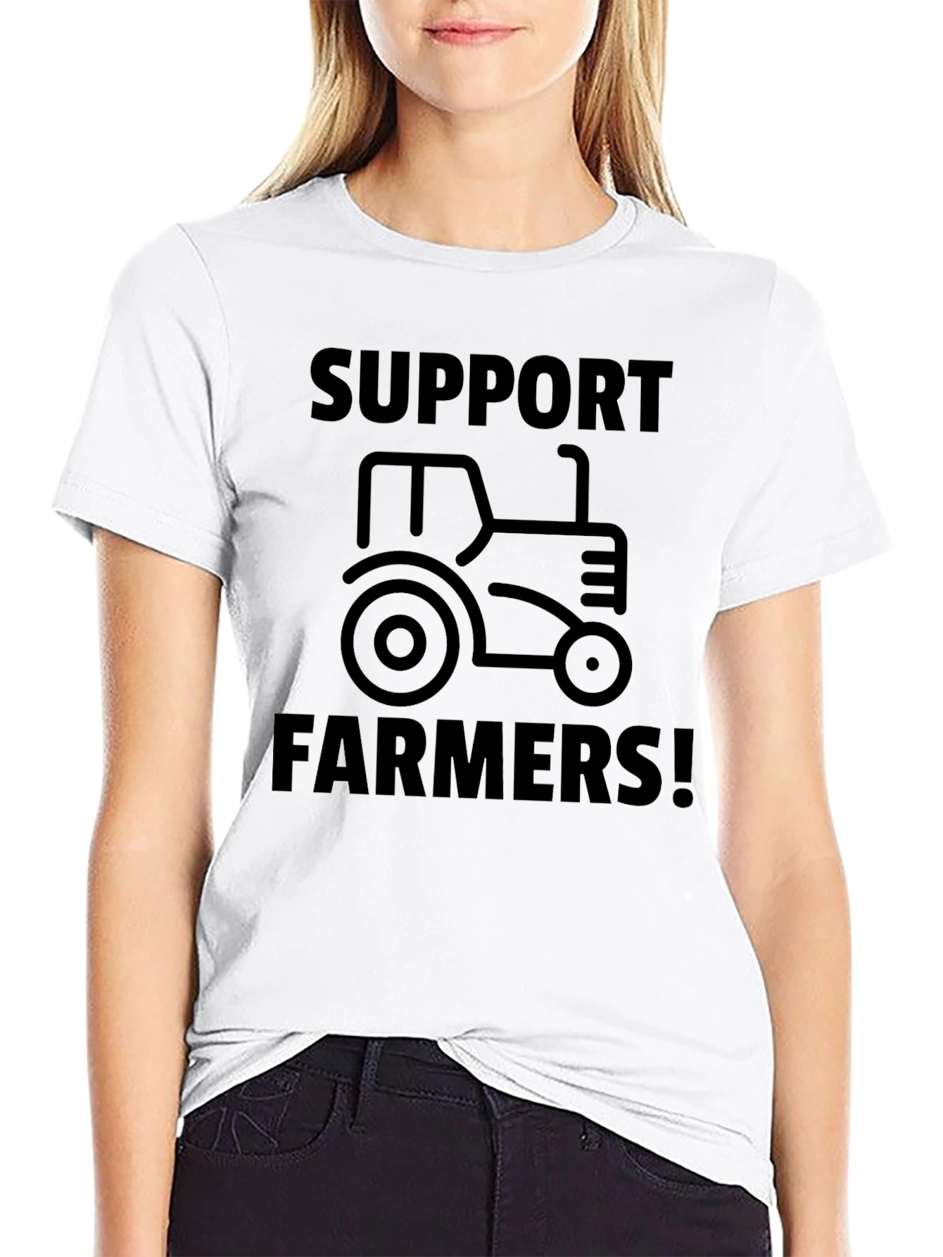 Support Farmers Tractor Graphic Tee - Black