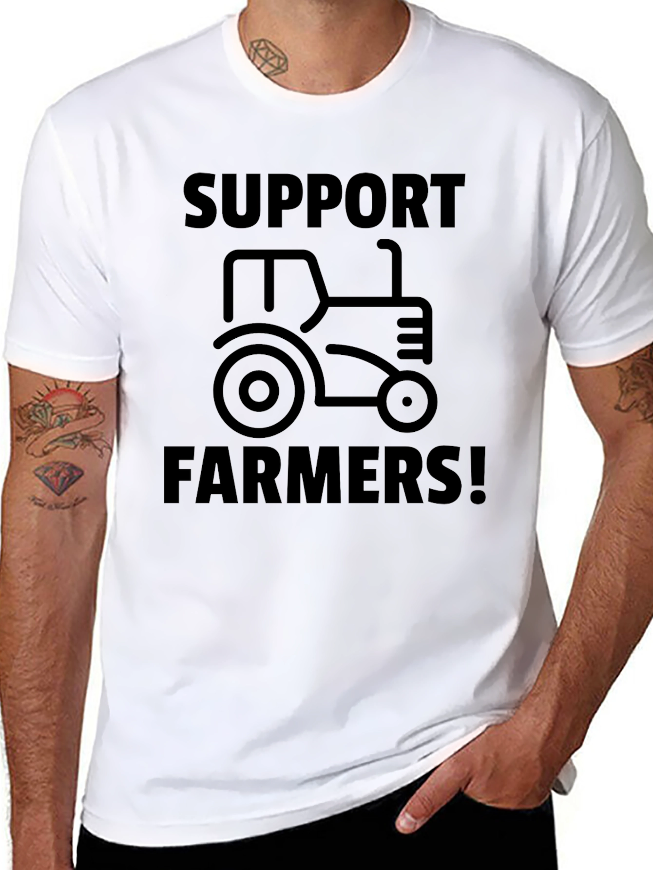 Support Farmers Tractor Graphic Tee - Black
