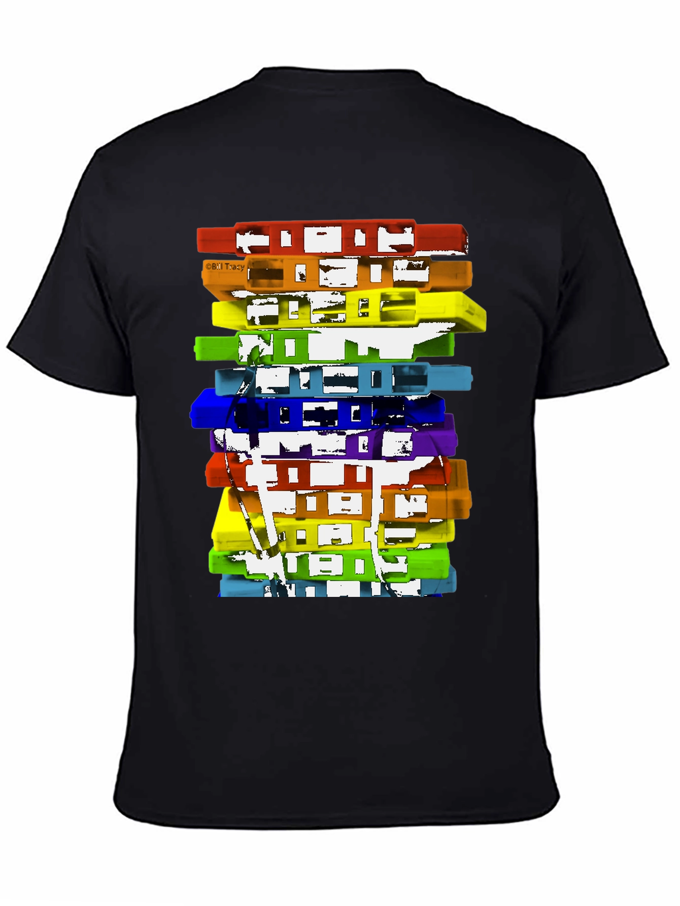 Retro Cassette Stack Black T-Shirt