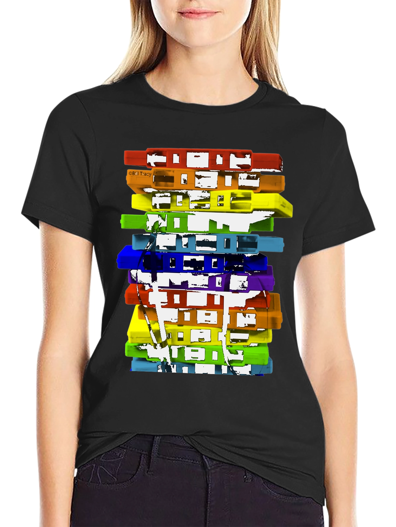Retro Cassette Stack Black T-Shirt