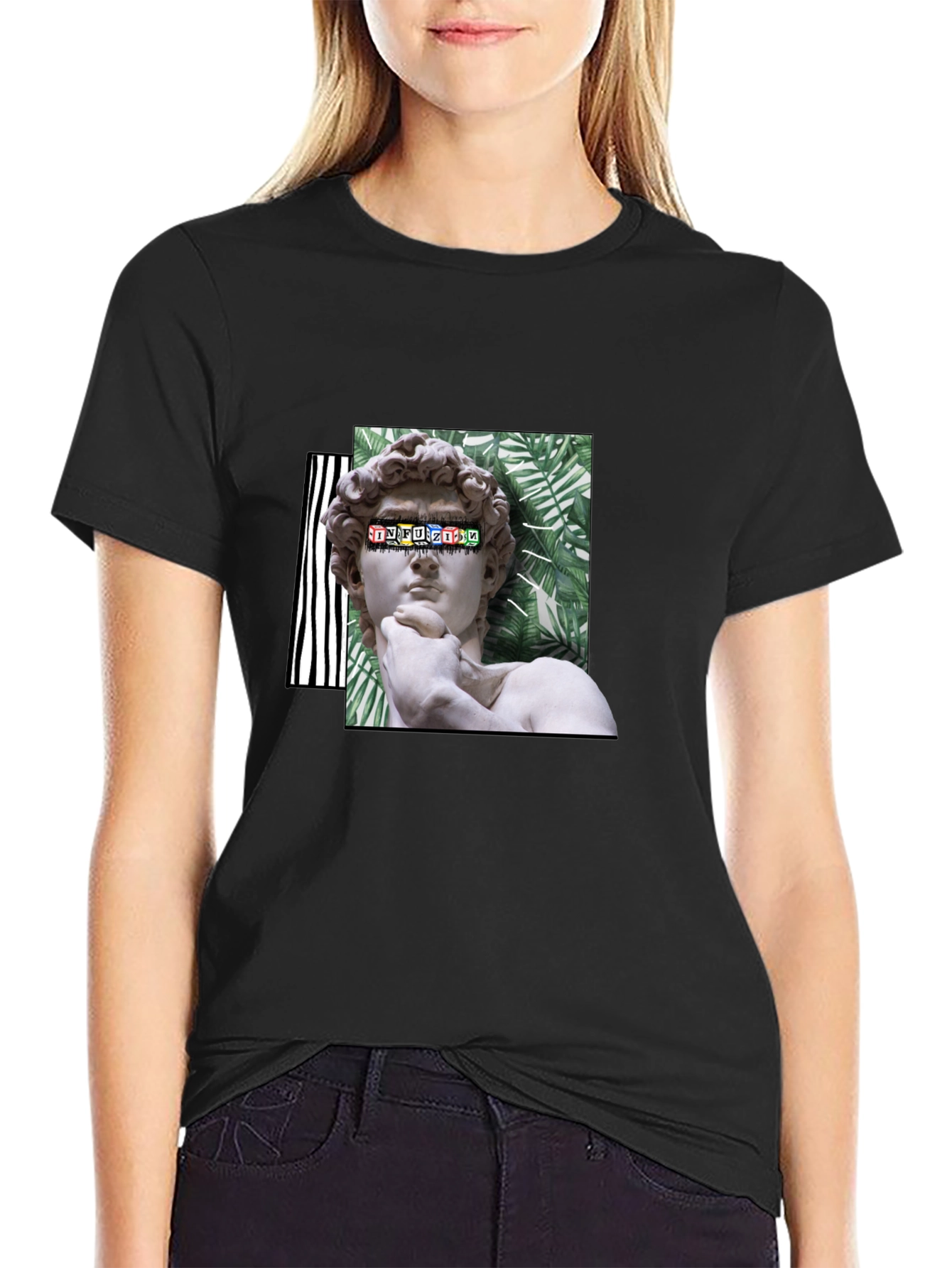 David Statue Graphic Print Black T-Shirt