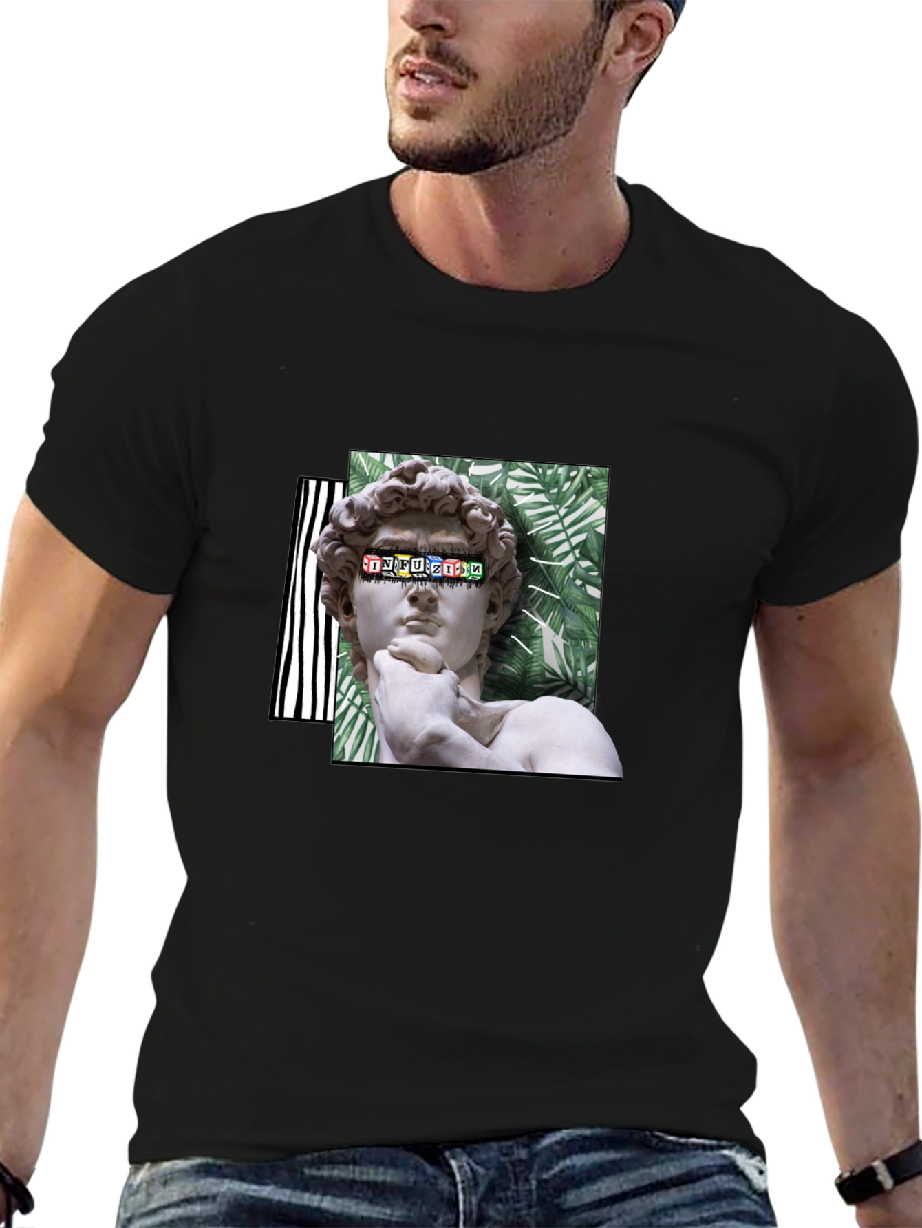 David Statue Graphic Print Black T-Shirt