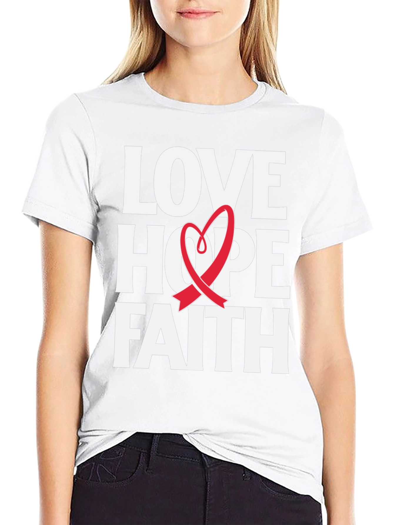 Love Hope Faith Ribbon Graphic T-Shirt
