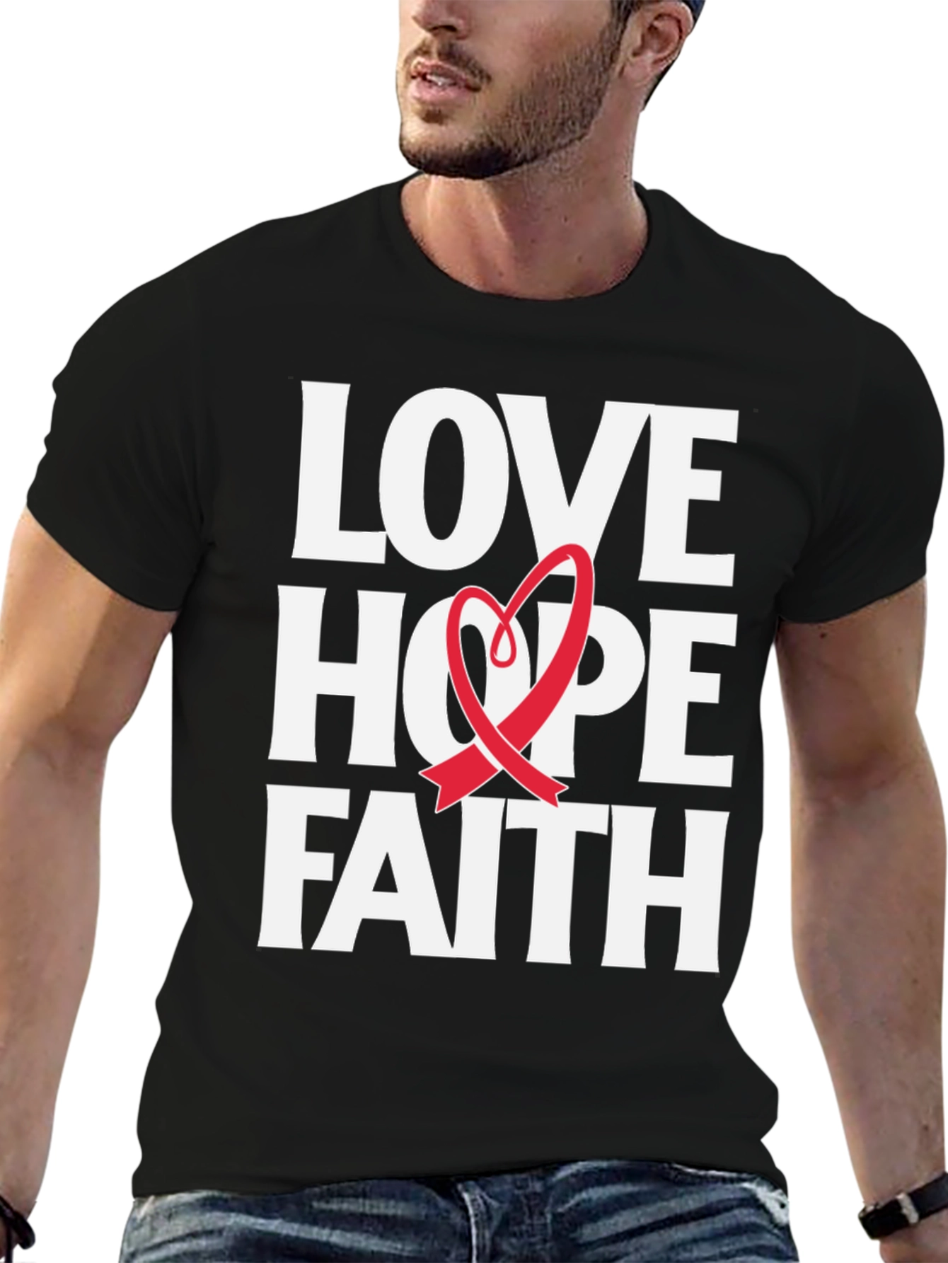 Love Hope Faith Ribbon Graphic T-Shirt