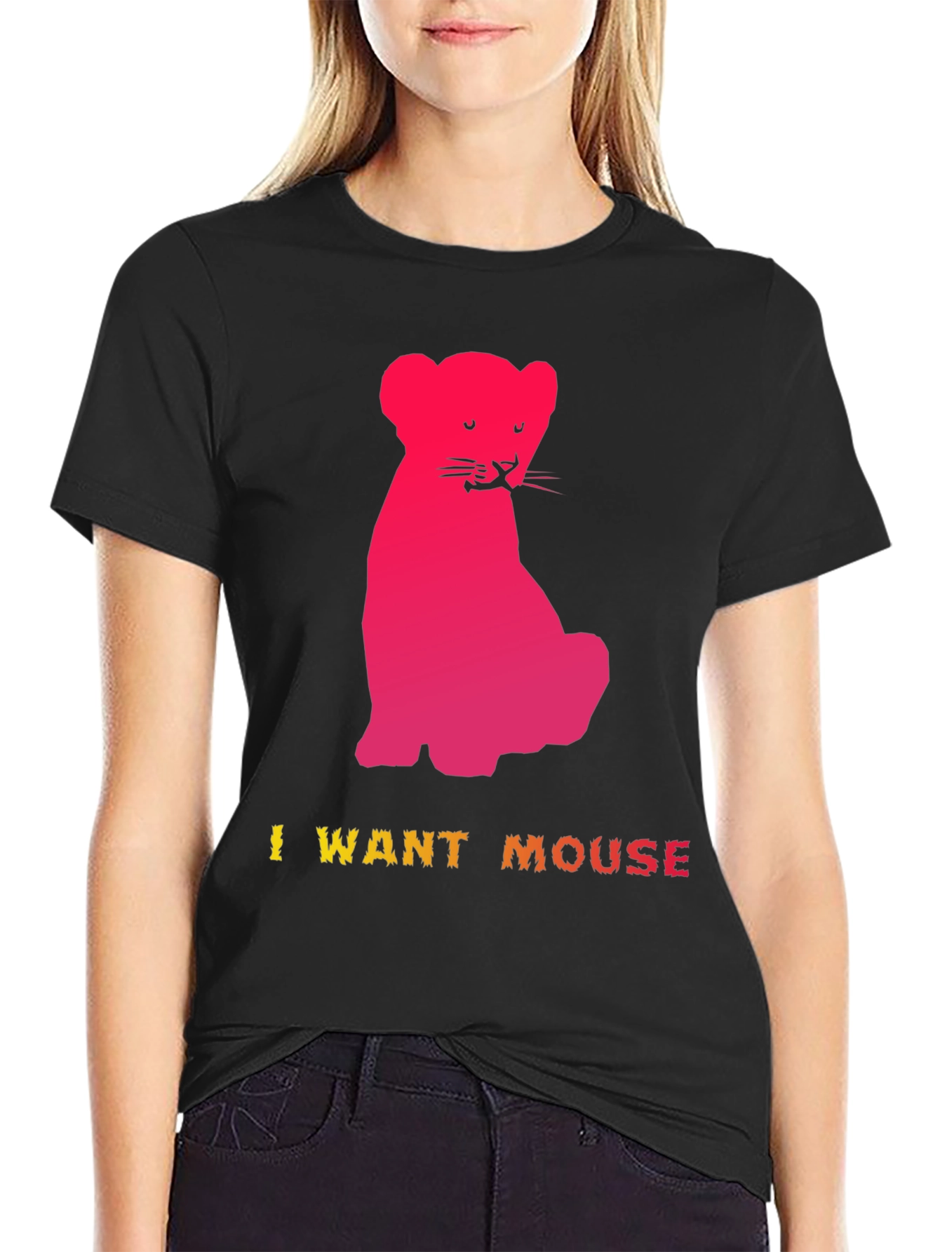 I Want Mouse Graphic Tee - Fun Kitten Design