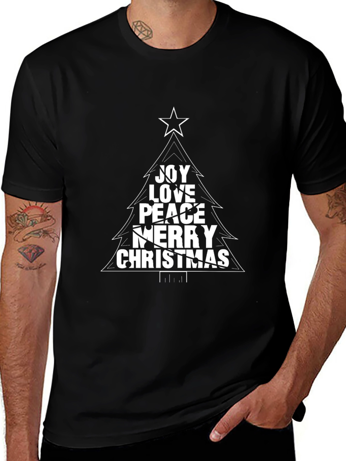 Joy Love Peace Christmas Tree Graphic T-Shirt