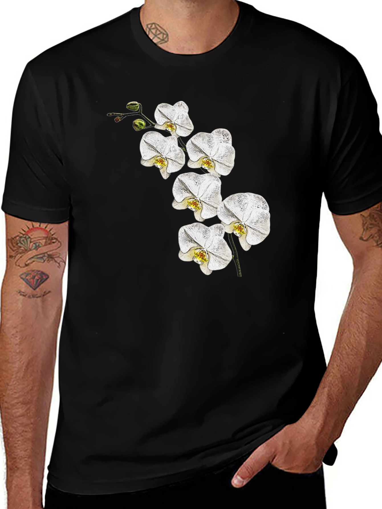 Orchid Flower Graphic T-Shirt - Classic Black