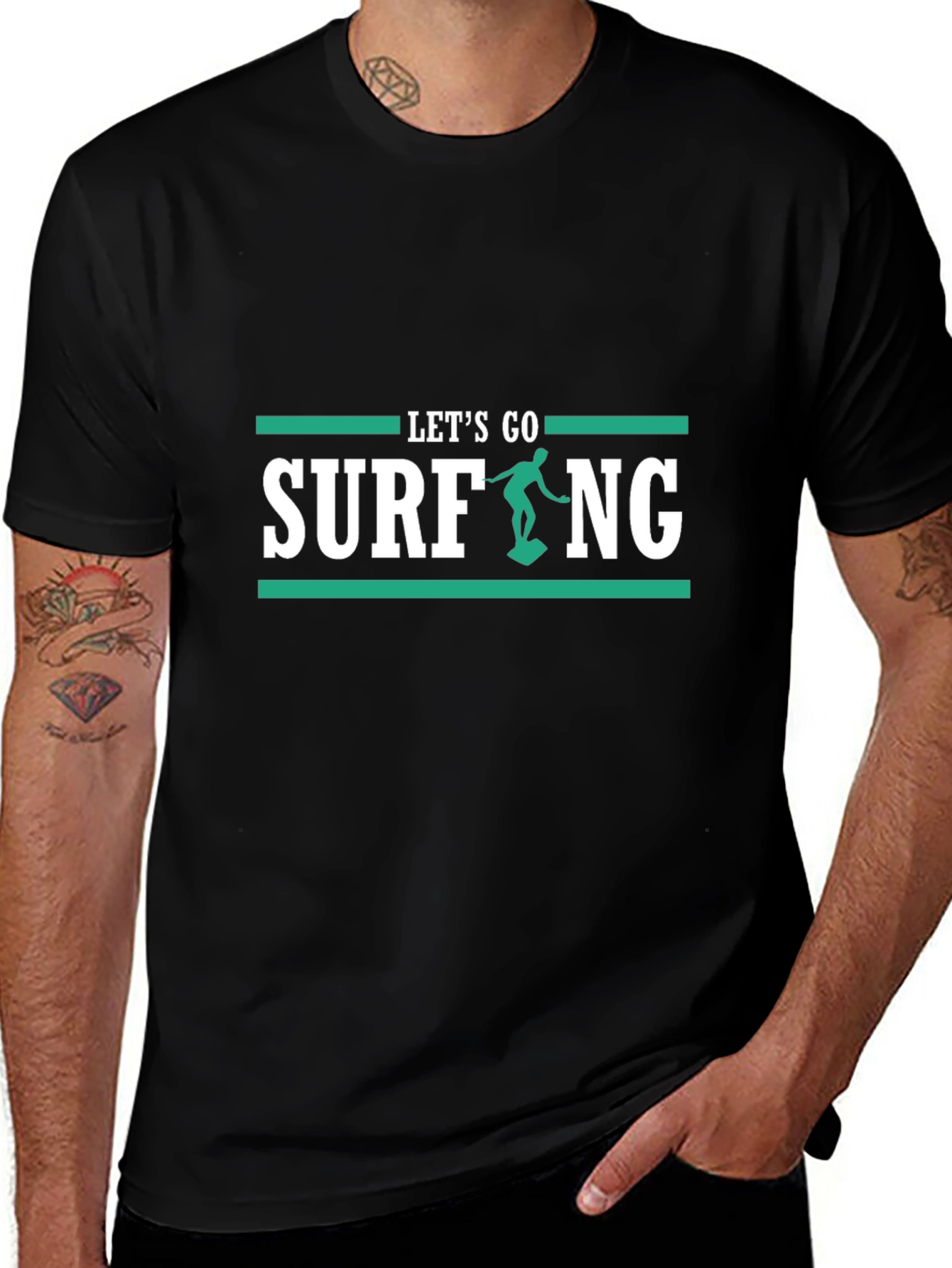 Lets Go Surfing Black T-Shirt