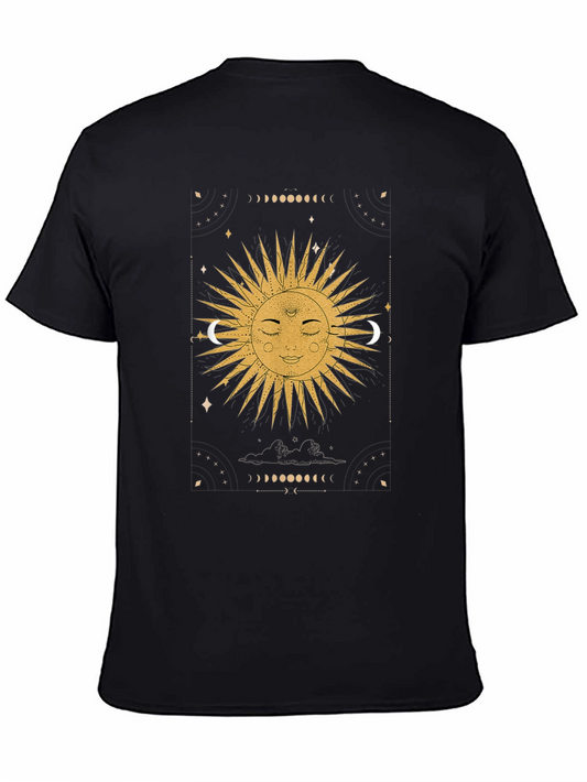 Celestial Sun & Moon Graphic Tee - Black Cotton Shirt