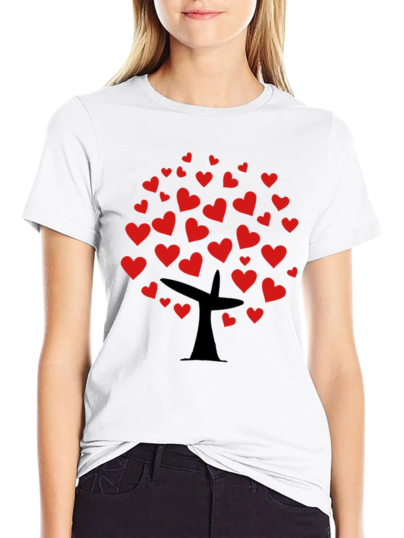 Heart Tree Graphic Tee - Black Casual Top
