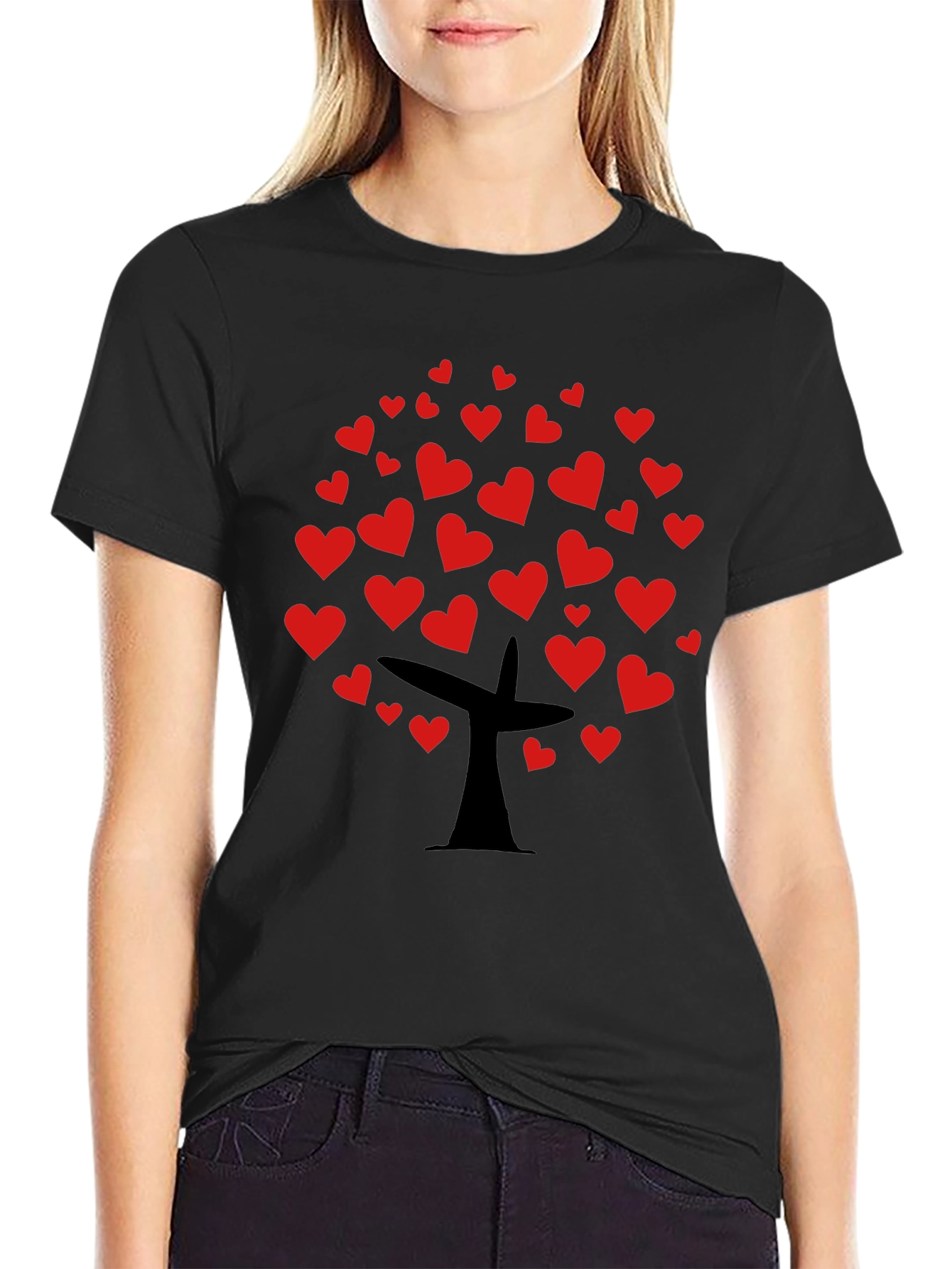 Heart Tree Graphic Tee - Black Casual Top