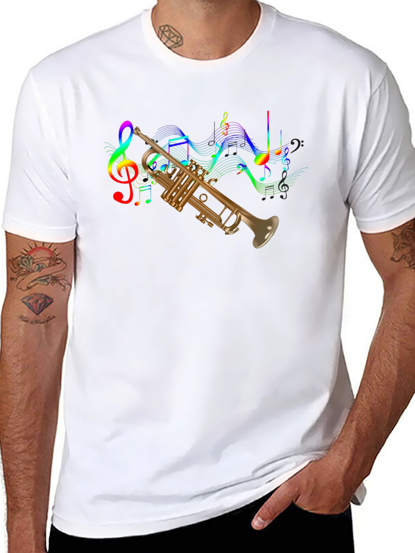 Trumpet & Music Notes Graphic T-Shirt