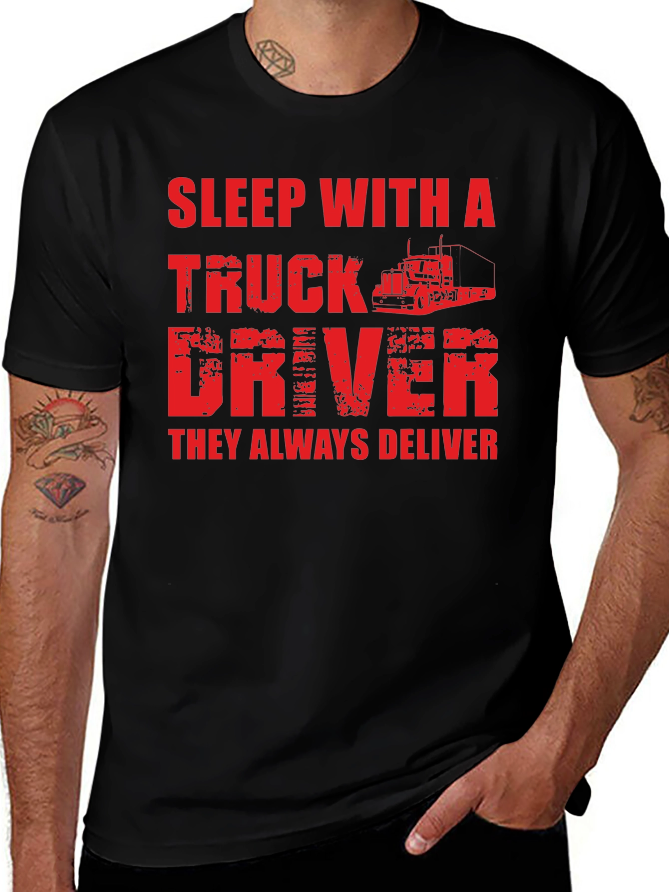 Sleep With A Truck Driver Black T-Shirt