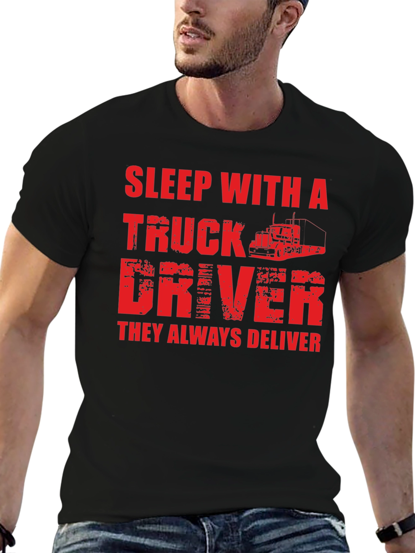 Sleep With A Truck Driver Black T-Shirt