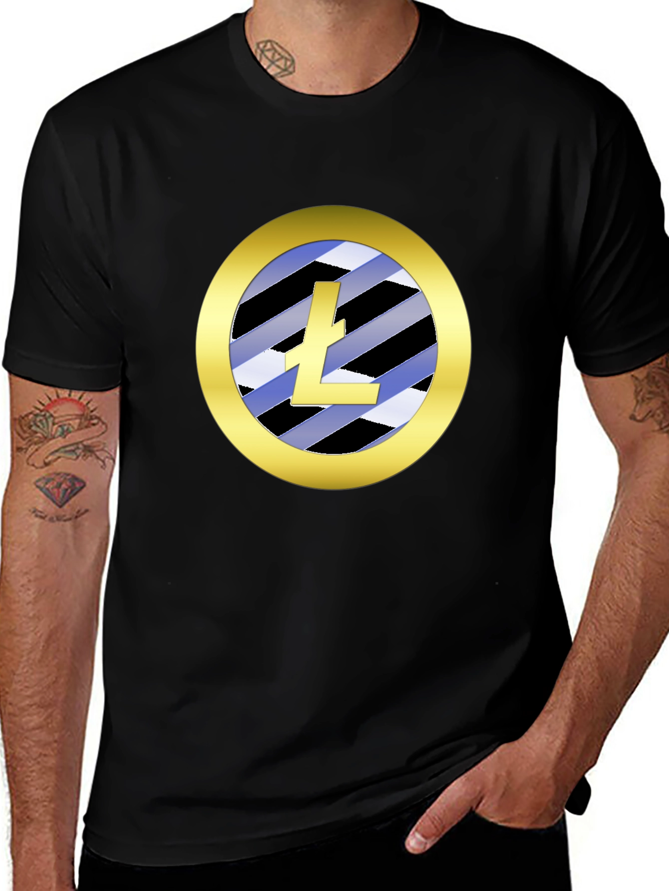Litecoin Logo T-Shirt Crypto Gold Circle Black Tee