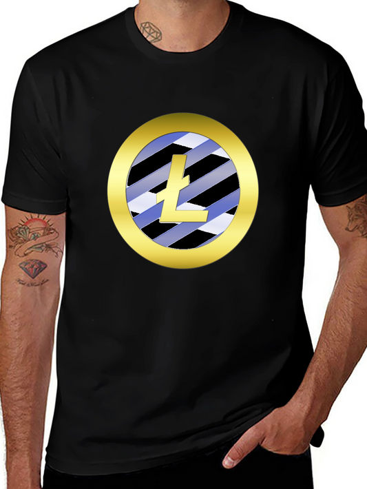 Litecoin Logo T-Shirt Crypto Gold Circle Black Tee