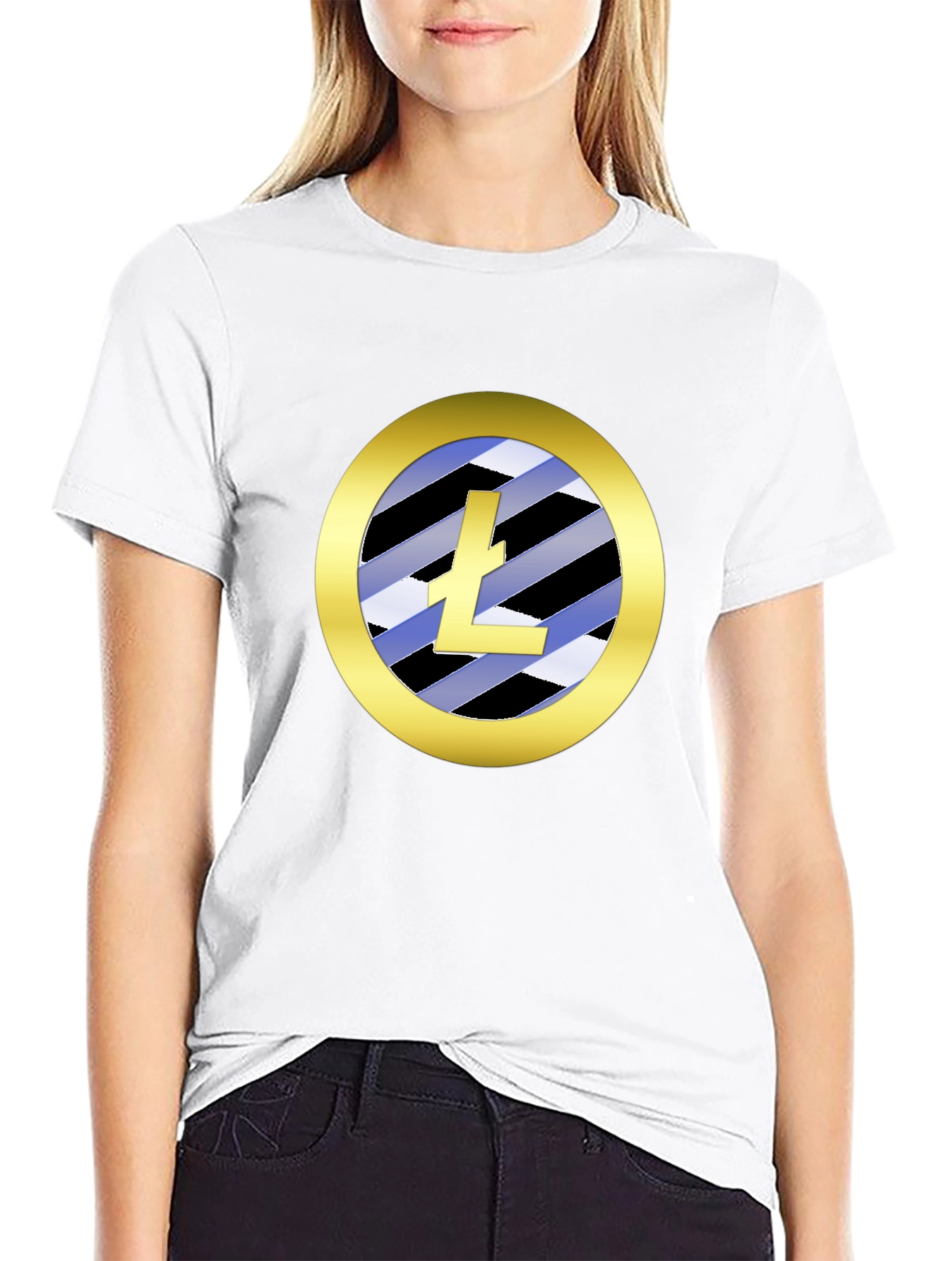Litecoin Logo T-Shirt Crypto Gold Circle Black Tee