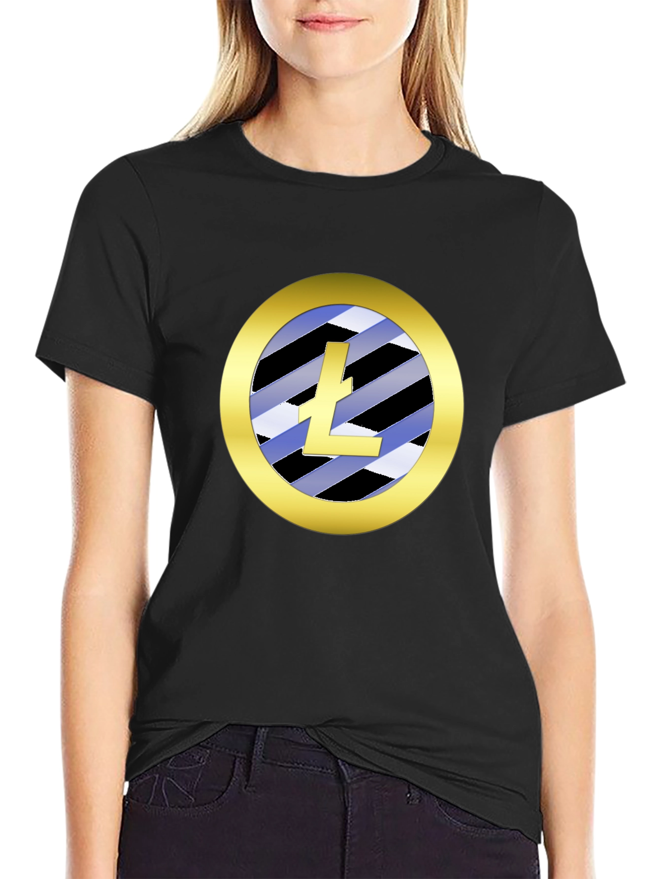 Litecoin Logo T-Shirt Crypto Gold Circle Black Tee