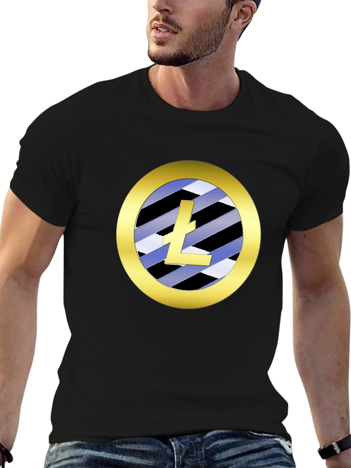 Litecoin Logo T-Shirt Crypto Gold Circle Black Tee
