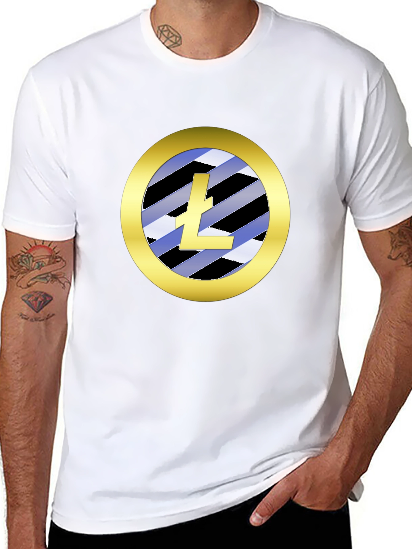 Litecoin Logo T-Shirt Crypto Gold Circle Black Tee