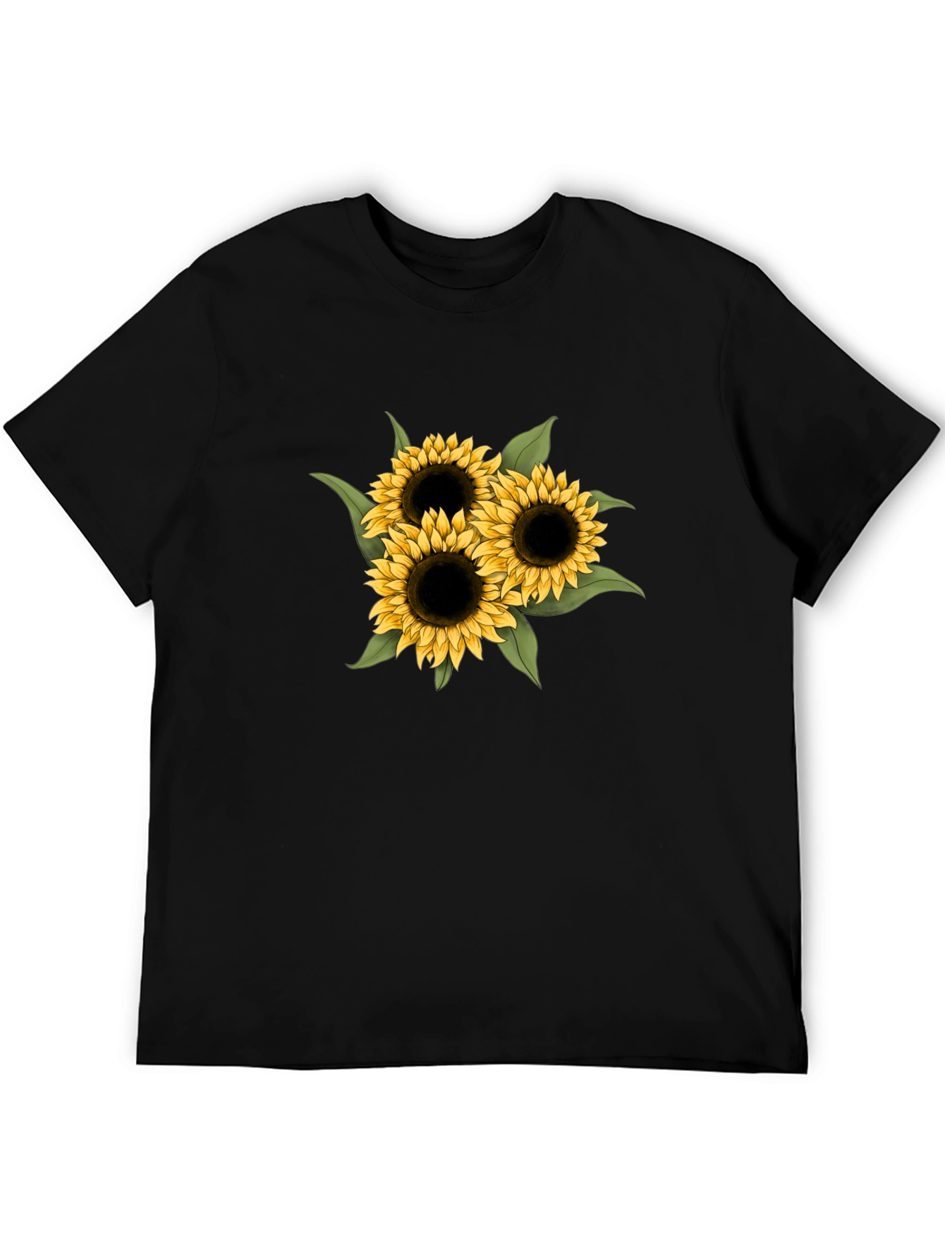 Sunflower Graphic Tee - Black Cotton Casual T-Shirt