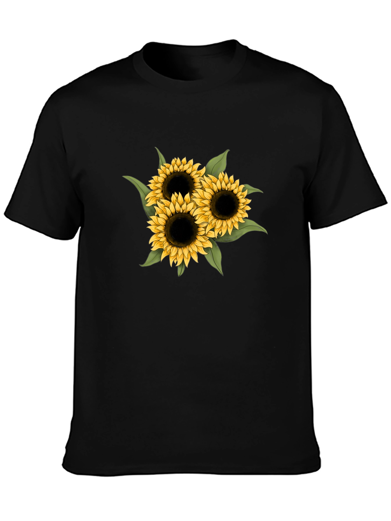 Sunflower Graphic Tee - Black Cotton Casual T-Shirt