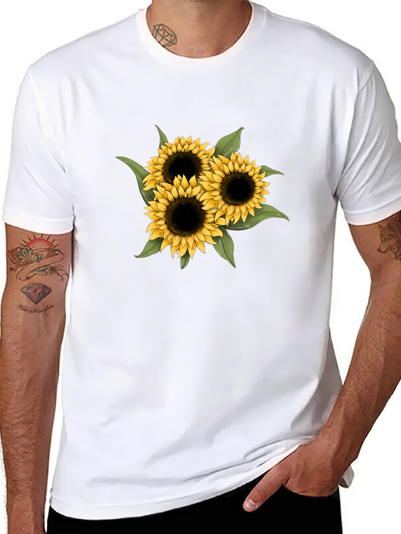 Sunflower Graphic Tee - Black Cotton Casual T-Shirt
