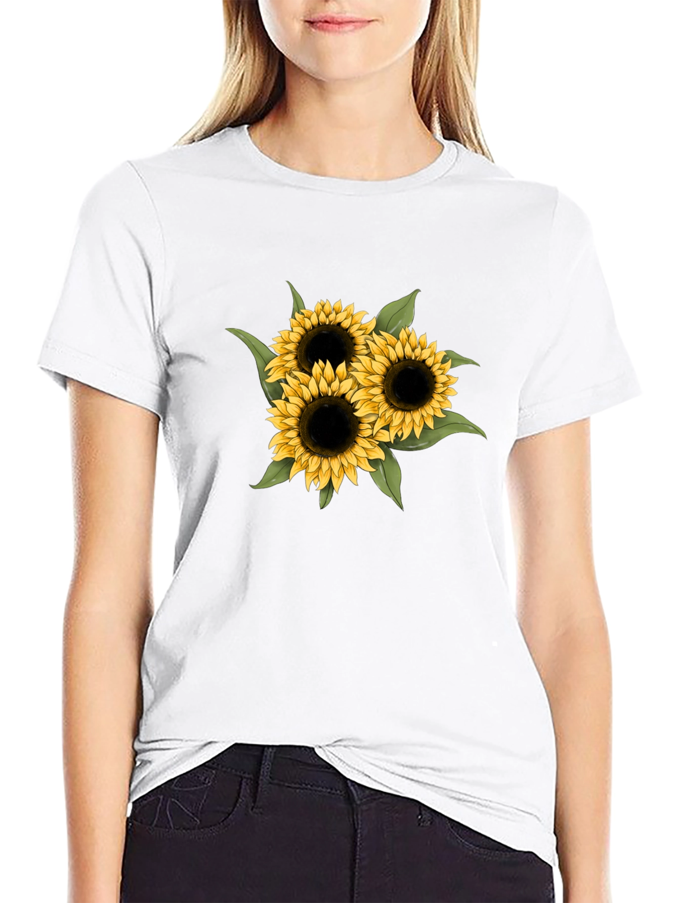 Sunflower Graphic Tee - Black Cotton Casual T-Shirt