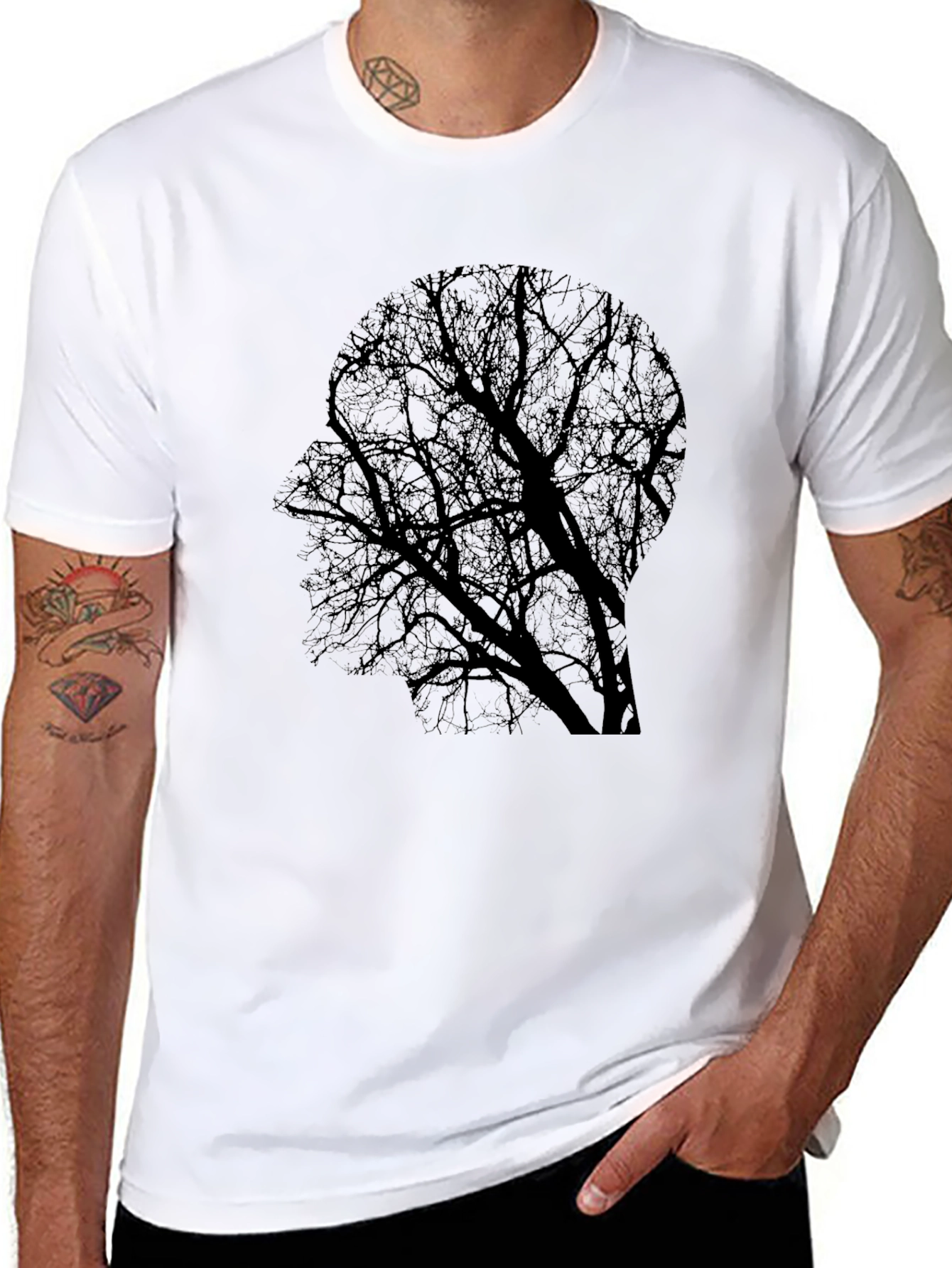 Tree Silhouette Head T-Shirt - Black