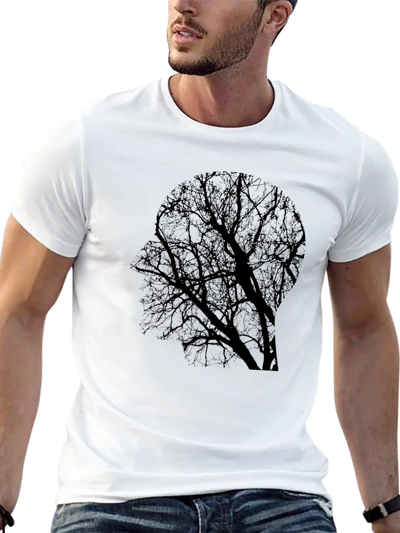 Tree Silhouette Head T-Shirt - Black