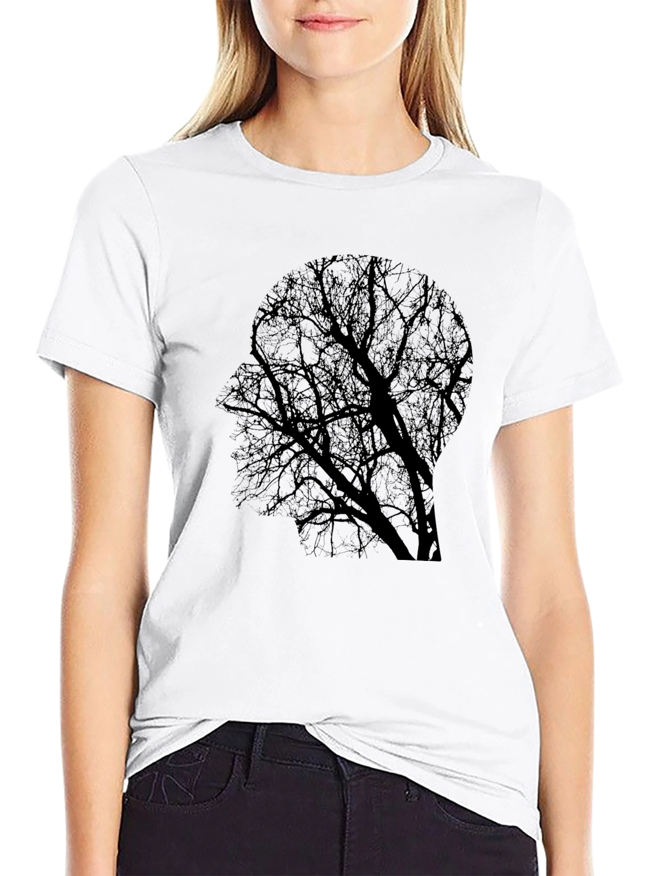 Tree Silhouette Head T-Shirt - Black