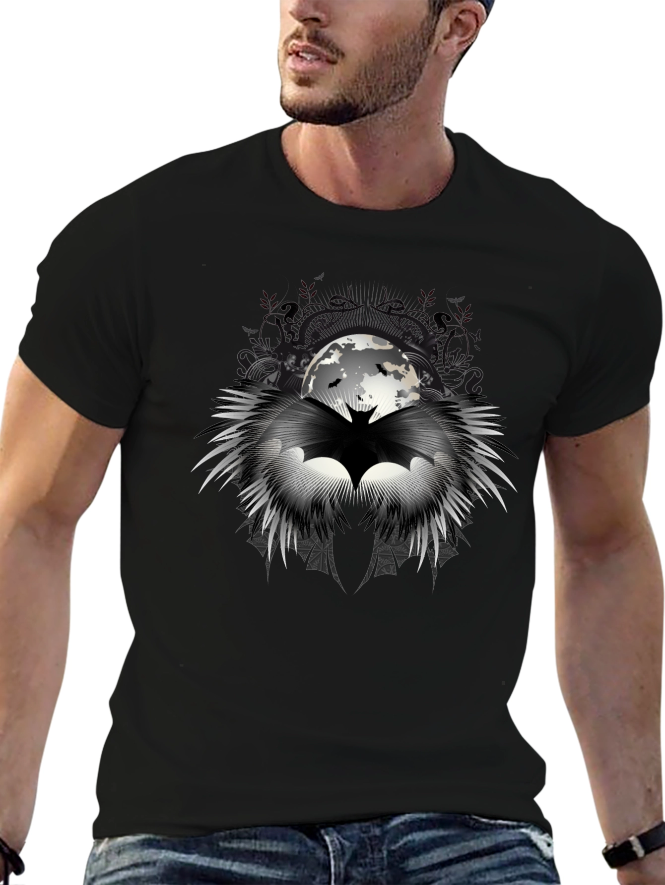 Batman Moon Graphic Black T-Shirt