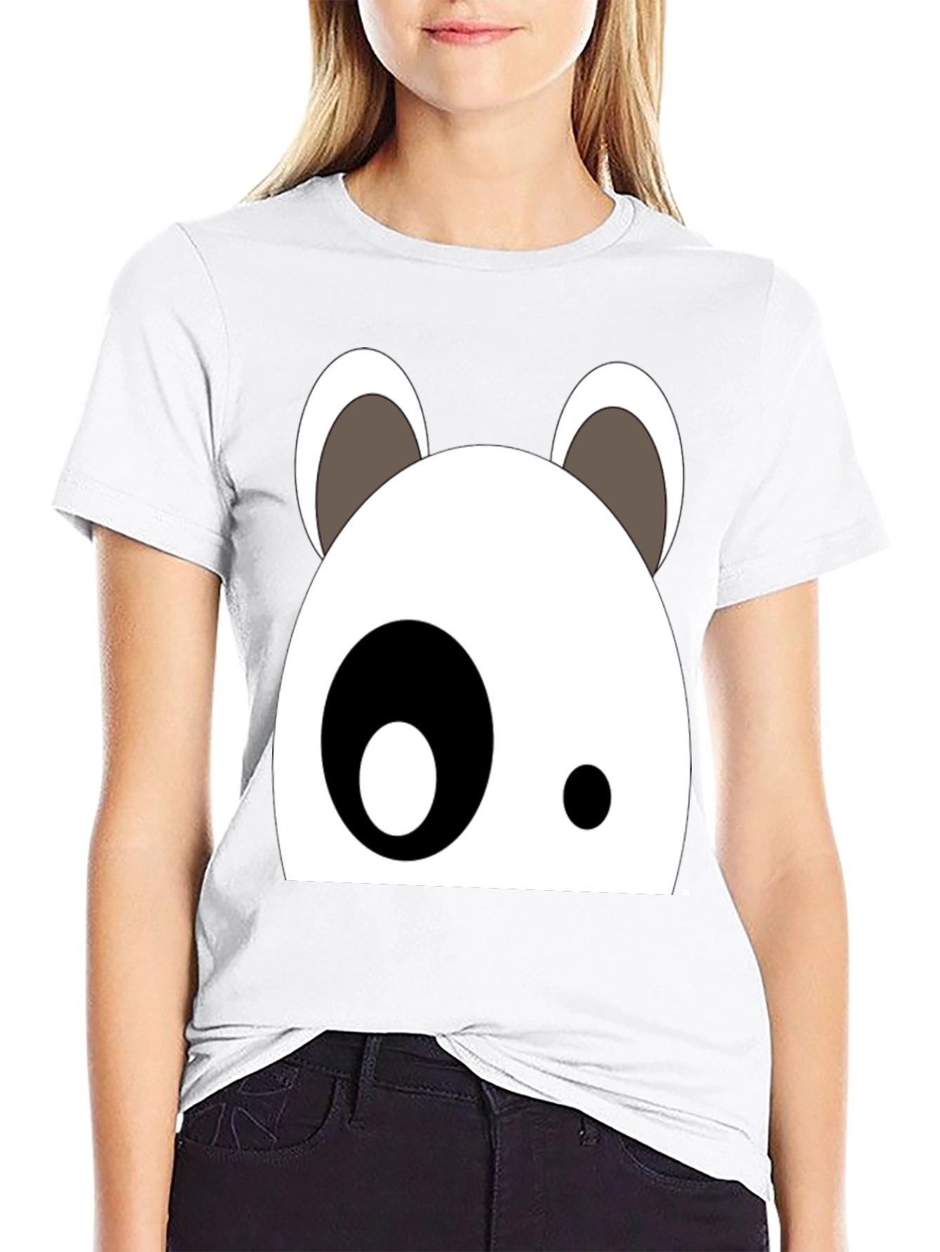 Cartoon Panda Face Black Graphic Tee