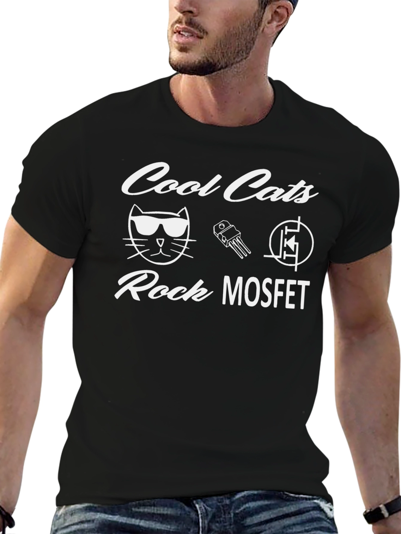 Cool Cats Rock MOSFET Black T-Shirt