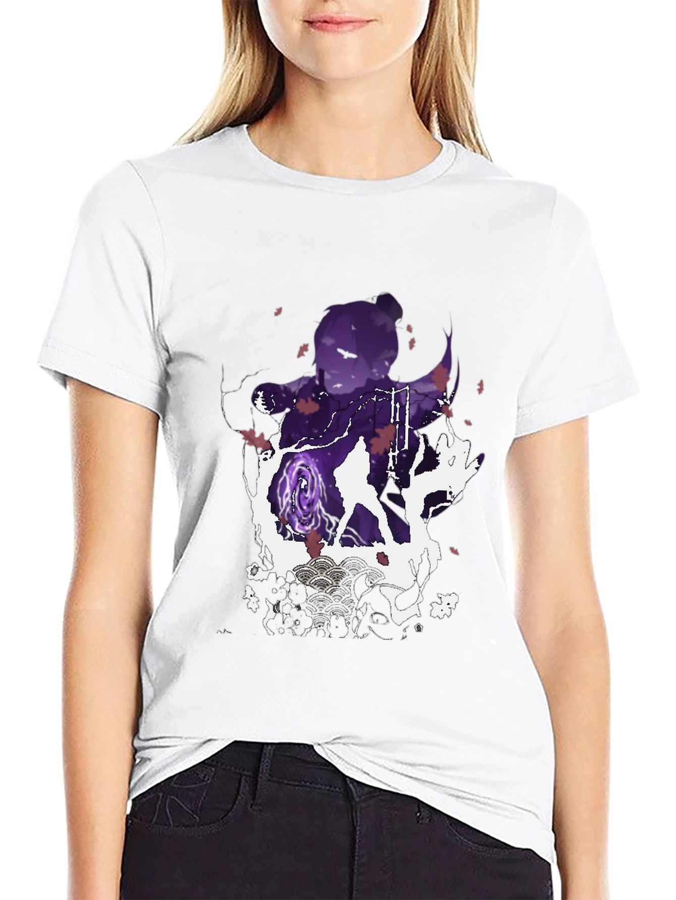 Anime Silhouette Graphic Print Mens Black T-Shirt