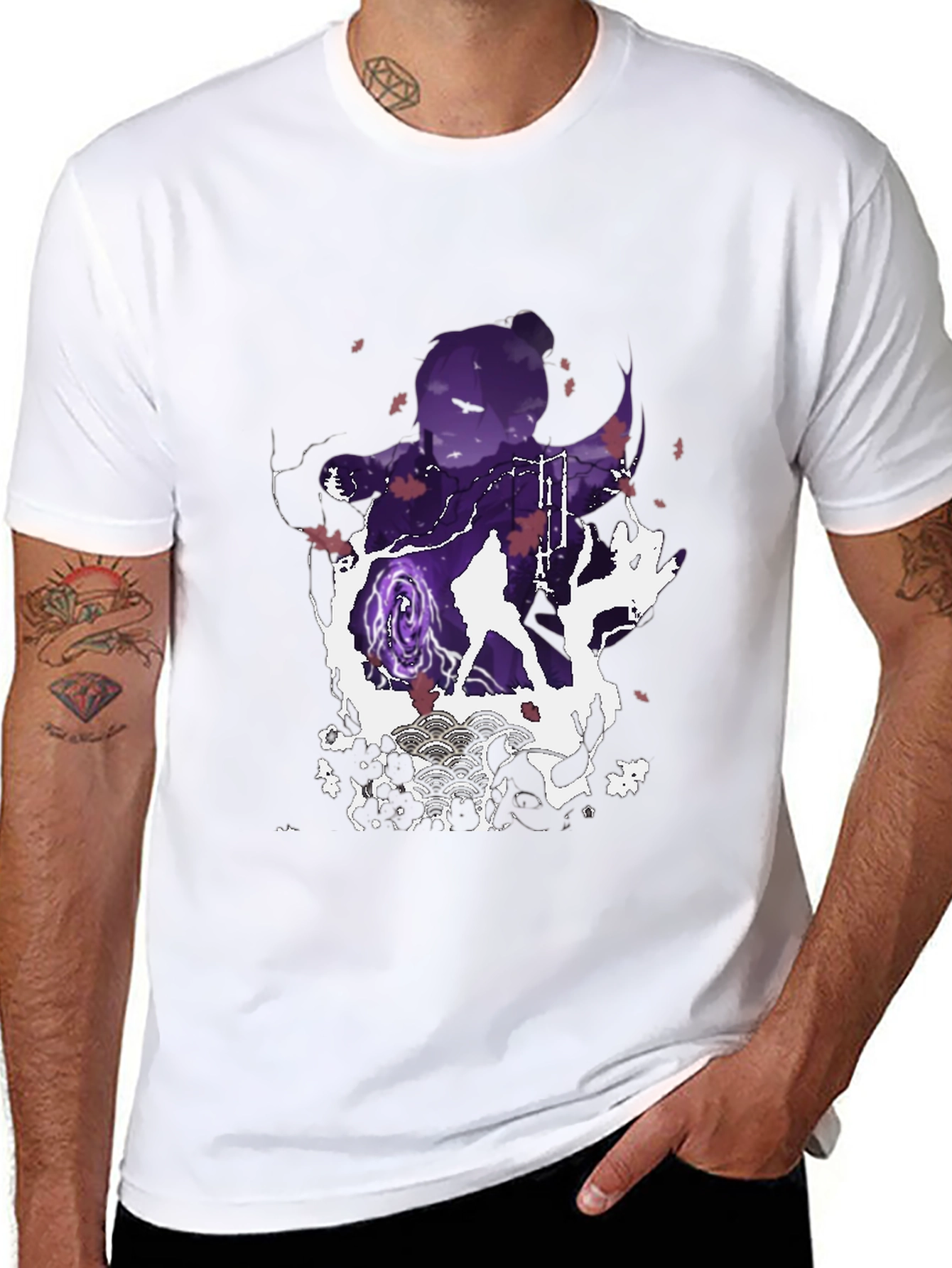 Anime Silhouette Graphic Print Mens Black T-Shirt