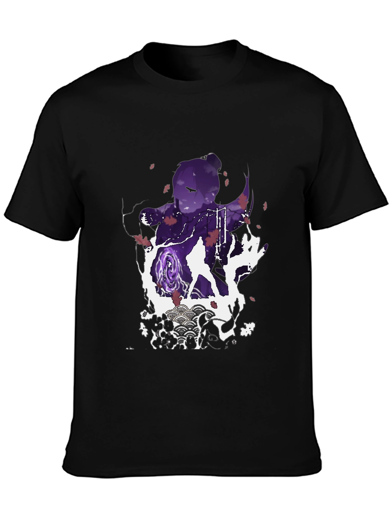 Anime Silhouette Graphic Print Mens Black T-Shirt