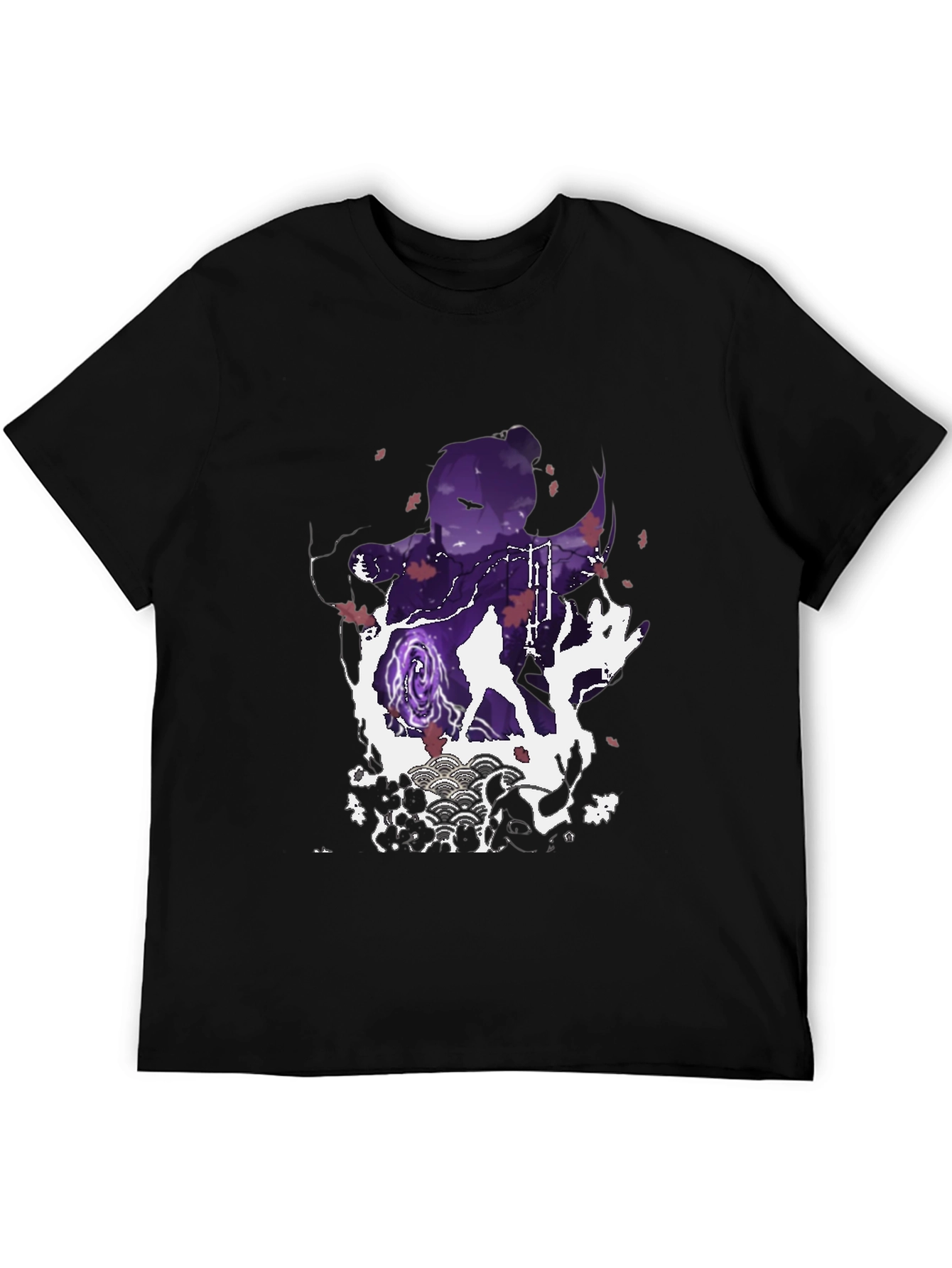 Anime Silhouette Graphic Print Mens Black T-Shirt