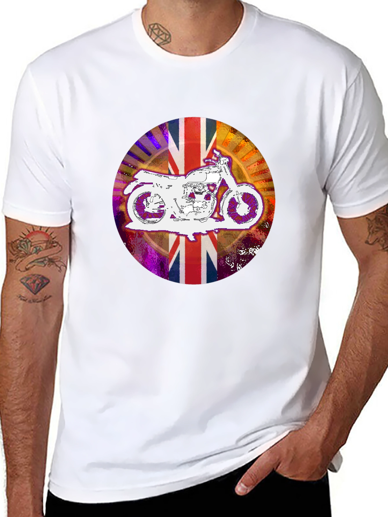 Union Jack Motorcycle T-Shirt - Black Graphic Tee