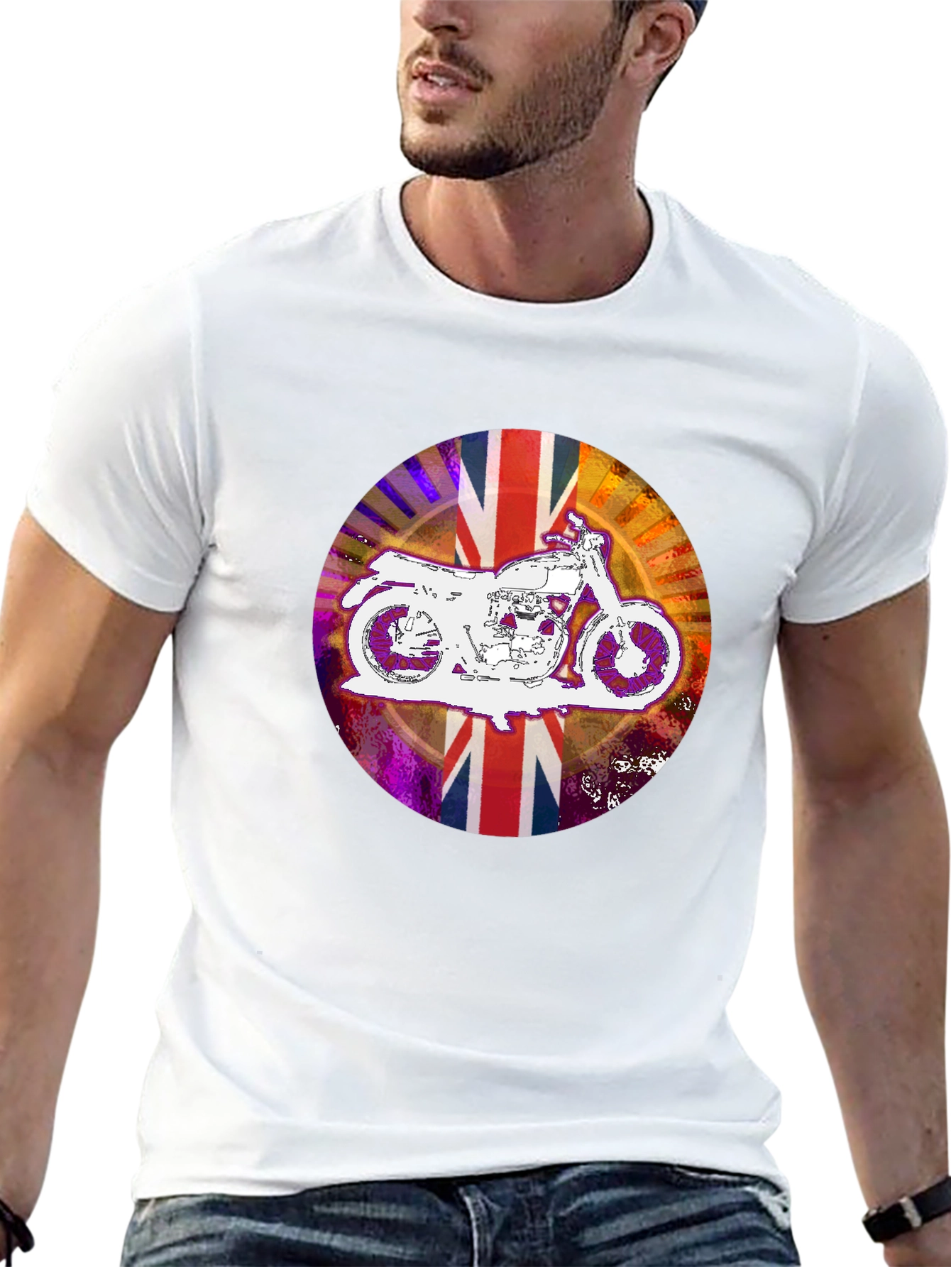 Union Jack Motorcycle T-Shirt - Black Graphic Tee